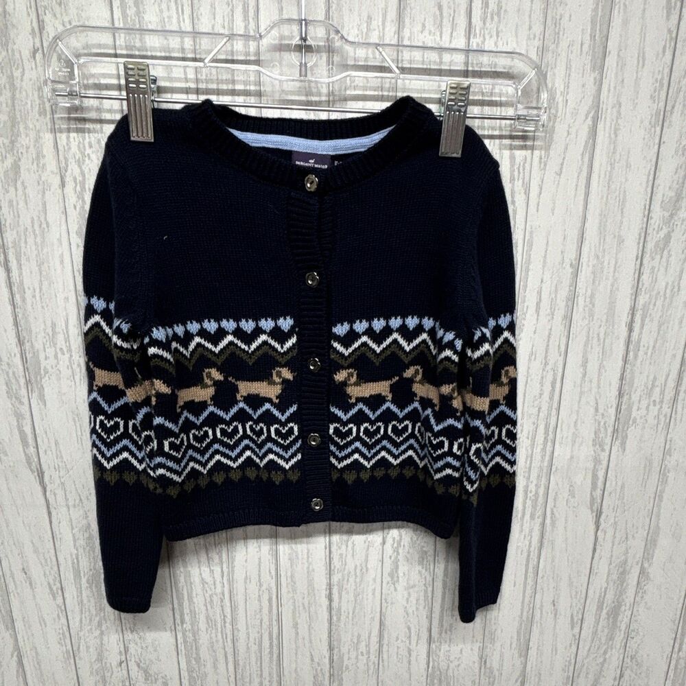 Sergent Major Boys Blue Fair Isle Dog Knit Button Cardigan Sweater 4Y
